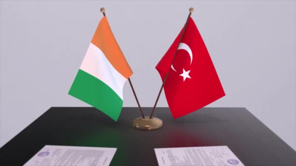 Írország Törökország Zászlókat Tűzött Politikai Találkozón Üzleti Ajánlat Animáció — Stock videók
