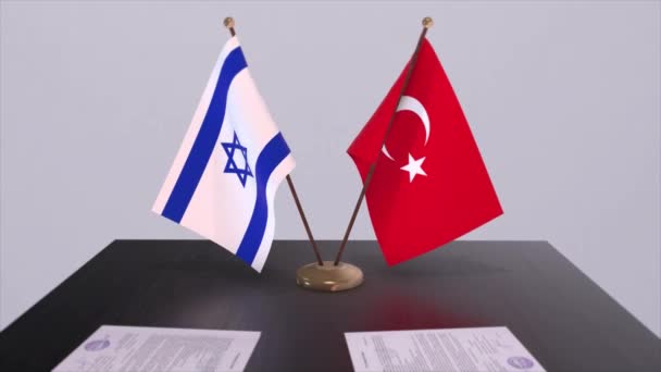 Israel Turquía Banderas Reunión Política Negocios Trato Animación — Vídeo de stock