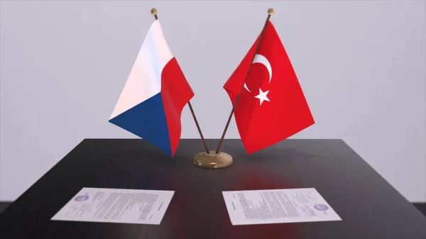 Czech and Turkey flags at politics meeting. Business deal 3D illustration.