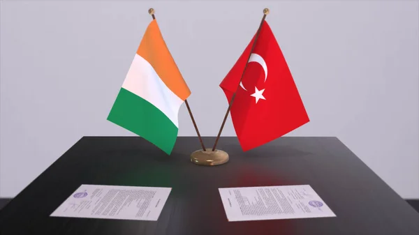 Ireland and Turkey flags at politics meeting. Business deal 3D illustration.