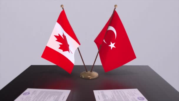 Флаги Канады Турции Политической Встрече Анимация Деловых Сделок — стоковое видео