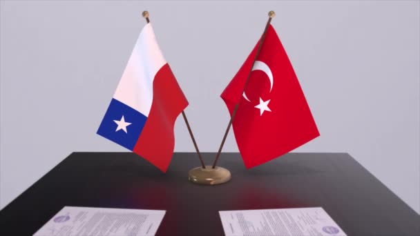 Chile Turkey Flags Politics Meeting Business Deal Animation — Stock Video
