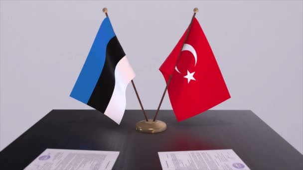 Flagi Estonii Turcji Spotkaniu Politycznym Animacja Transakcji Biznesowych — Wideo stockowe