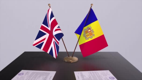Andorra Och Förenade Kungarikets Flagga Politiskt Koncept Partneravtal Mellan Länder — Stockvideo