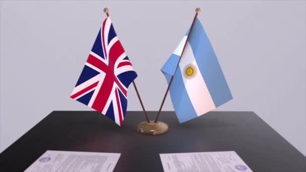 Bandera Argentina Reino Unido Concepto Político Acuerdo Socios Entre Países — Vídeo de stock
