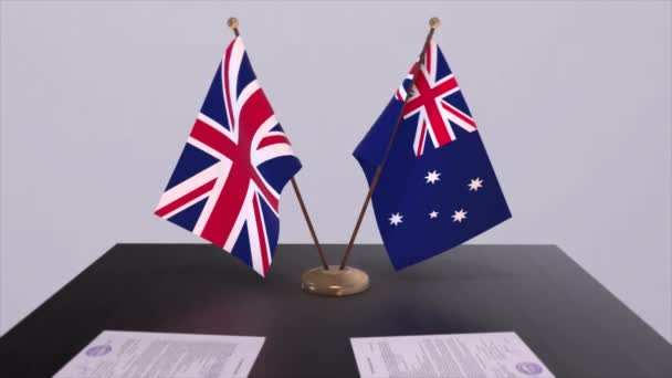 Flaga Australii Wielkiej Brytanii Koncepcja Polityczna Umowa Partnerska Między Krajami — Wideo stockowe