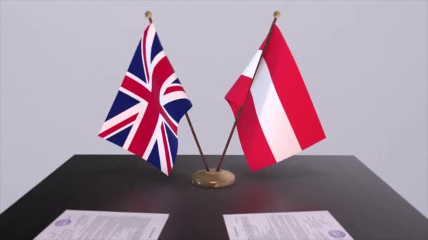 Österreich Und Die Britische Flagge Politisches Konzept Partnergeschäft Zwischen Den — Stockvideo