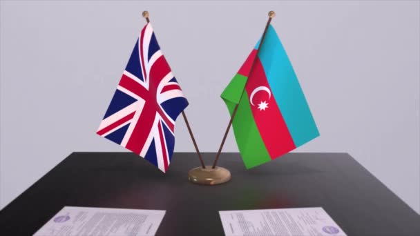 Flaga Azerbejdżanu Wielkiej Brytanii Koncepcja Polityczna Umowa Partnerska Między Krajami — Wideo stockowe