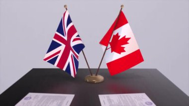 Kanada ve İngiltere bayrağı. Siyaset konsepti, ülkeler arasında ortaklık anlaşması. Hükümetlerin ortaklık anlaşması