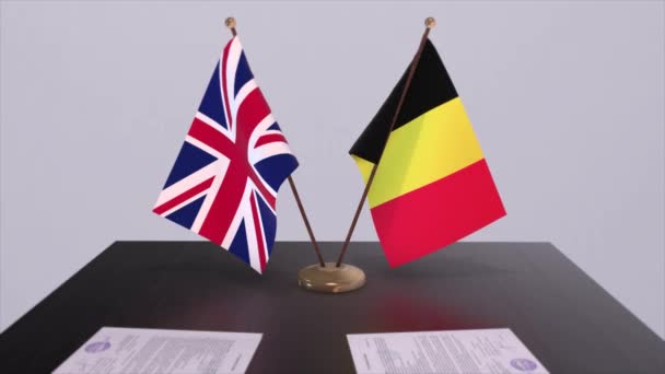 Bandera Bélgica Reino Unido Concepto Político Acuerdo Socios Entre Países — Vídeo de stock