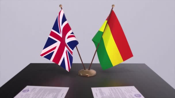 Flaga Boliwii Wielkiej Brytanii Koncepcja Polityczna Umowa Partnerska Między Krajami — Wideo stockowe