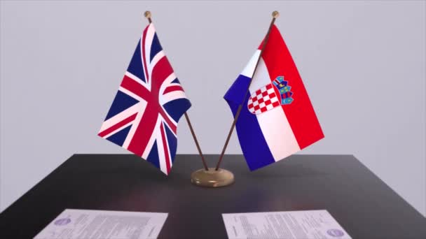 Kroatië Britse Vlag Politiek Concept Partner Deal Kevers Tussen Landen — Stockvideo