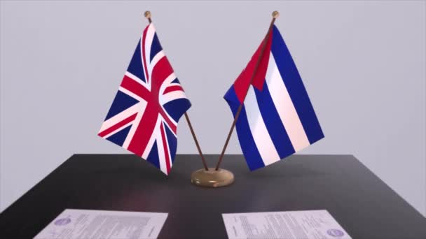 Bandera Cuba Reino Unido Concepto Político Acuerdo Socios Entre Países — Vídeo de stock