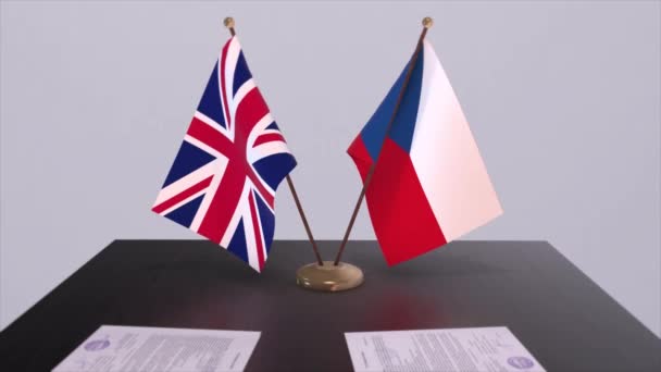 Česká Britská Vlajka Politický Koncept Partnerská Dohoda Mezi Zeměmi Dohoda — Stock video