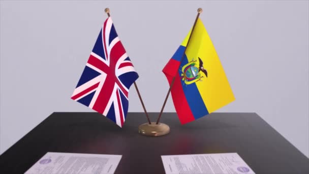 Flaga Ekwadoru Wielkiej Brytanii Koncepcja Polityczna Umowa Partnerska Między Krajami — Wideo stockowe