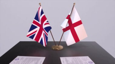 İngiltere ve İngiltere bayrağı. Siyaset konsepti, ülkeler arasında ortaklık anlaşması. Hükümetlerin ortaklık anlaşması