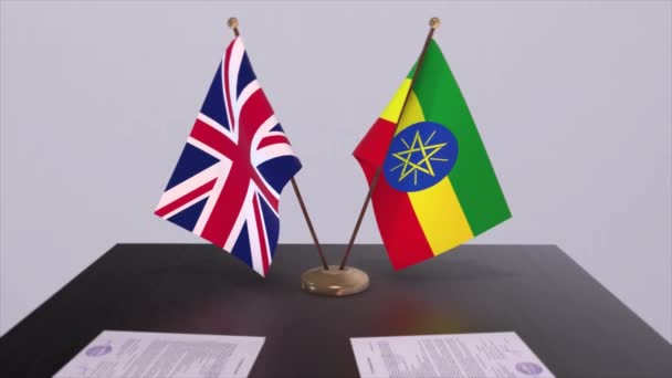 Etiopia Brytyjska Flaga Koncepcja Polityczna Umowa Partnerska Między Krajami Umowa — Wideo stockowe