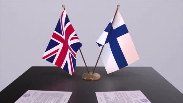 Finnland Und Die Britische Flagge Politisches Konzept Partnergeschäft Zwischen Den — Stockvideo