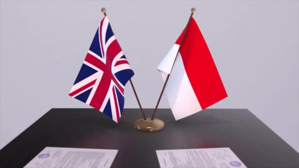 Drapeau Indonésien Britannique Concept Politique Partenariat Entre Les Pays Accord — Video