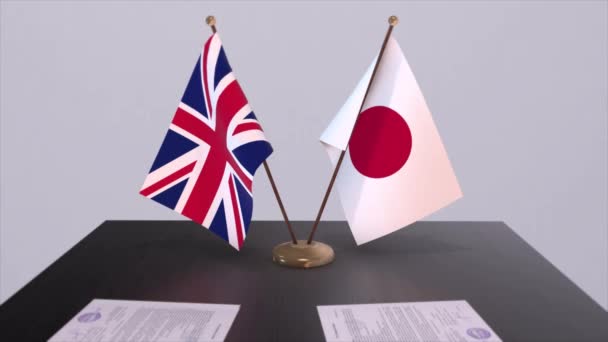 Japán Egyesült Királyság Lobogója Politikai Koncepció Partneri Egyezség Két Ország — Stock videók