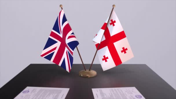 Georgien Und Die Britische Flagge Politisches Konzept Partnergeschäft Zwischen Den — Stockvideo