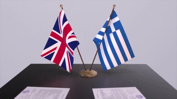 Griechenland Und Die Britische Flagge Politisches Konzept Partnergeschäft Zwischen Den — Stockvideo