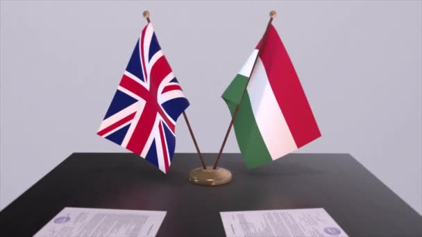 Ungarn Und Die Britische Flagge Politisches Konzept Partnergeschäft Zwischen Den — Stockvideo