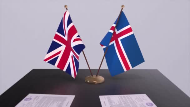 Ісландія Прапор Великої Британії Концепція Політики Партнерські Угоди Країнами Угода — стокове відео