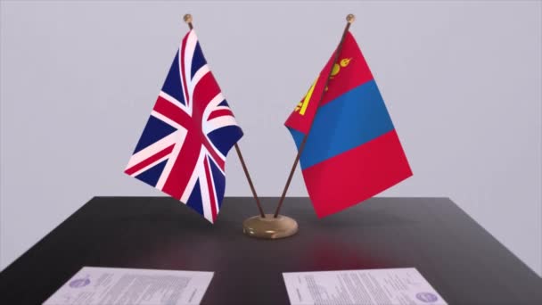 Mongólia Egyesült Királyság Lobogója Politikai Koncepció Partneri Egyezség Két Ország — Stock videók