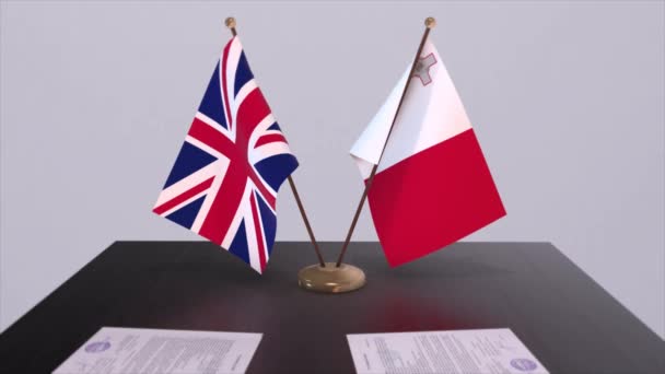 Malta Dan Bendera Inggris Konsep Politik Kesepakatan Mitra Negara Negara — Stok Video