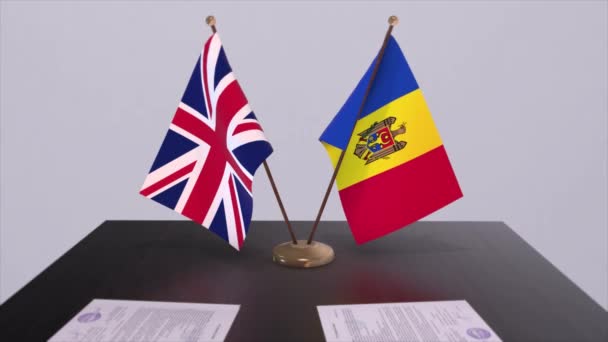 Moldavsko Vlajka Spojeného Království Politický Koncept Partnerská Dohoda Mezi Zeměmi — Stock video