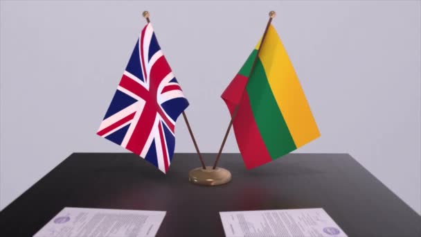 Litva Vlajka Spojeného Království Politický Koncept Partnerská Dohoda Mezi Zeměmi — Stock video