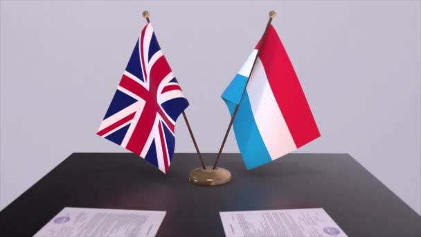 Lüksemburg Ngiliz Bayrağı Siyaset Konsepti Ülkeler Arasında Ortaklık Anlaşması Hükümetlerin — Stok video