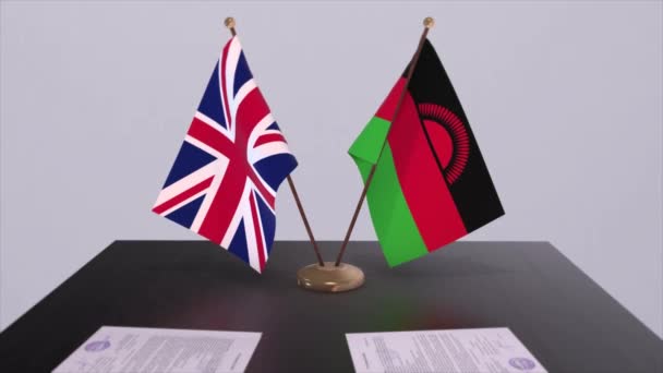 Malawi Flag Politics Concept Partner Deal Beetween Countries Partnership Agreement — Stock Video