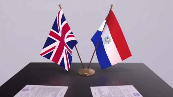 Paraguay Och Brittisk Flagg Politiskt Koncept Partneravtal Mellan Länder Partnerskapsavtal — Stockvideo