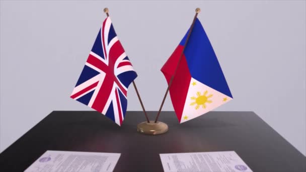 Philippines Flag Politics Concept Partner Deal Beetween Countries Partnership Agreement — Stock Video