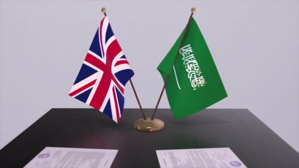 Arabia Saudită Drapelul Marii Britanii Conceptul Politică Partenerii Ocupă Țările — Videoclip de stoc