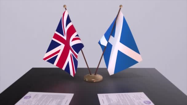 Skócia Egyesült Királyság Lobogója Politikai Koncepció Partneri Egyezség Két Ország — Stock videók