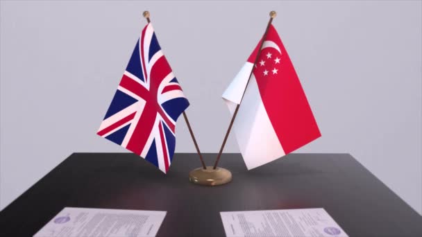 Bendera Singapura Dan Inggris Konsep Politik Kesepakatan Mitra Negara Negara — Stok Video