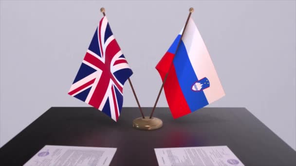 Bandera Eslovenia Reino Unido Concepto Político Acuerdo Socios Entre Países — Vídeo de stock