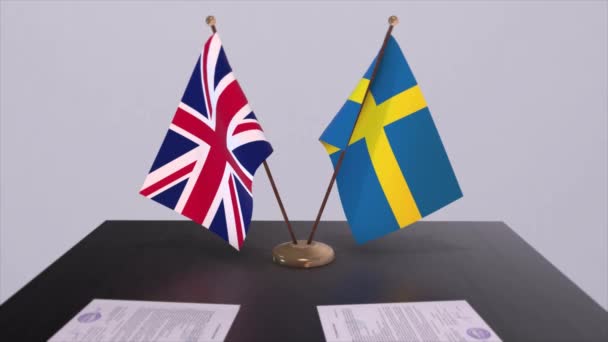Flaga Szwecji Wielkiej Brytanii Koncepcja Polityczna Umowa Partnerska Między Krajami — Wideo stockowe