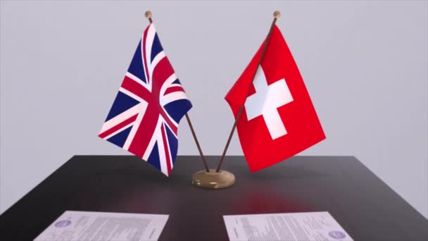 Прапор Швейцарії Великої Британії Концепція Політики Партнерські Угоди Країнами Угода — стокове відео