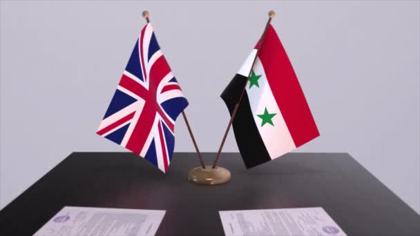 Flaga Syrii Wielkiej Brytanii Koncepcja Polityczna Umowa Partnerska Między Krajami — Wideo stockowe
