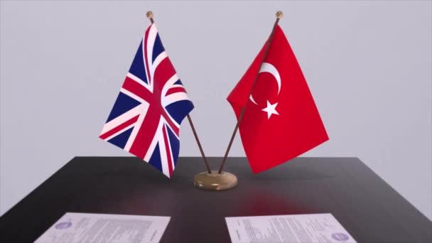 Turki Dan Bendera Inggris Konsep Politik Kesepakatan Mitra Negara Negara — Stok Video