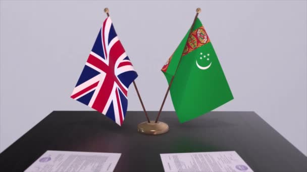 Turkmenistán Bandera Del Reino Unido Concepto Político Acuerdo Socios Entre — Vídeo de stock