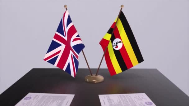Uganda Britská Vlajka Politický Koncept Partnerská Dohoda Mezi Zeměmi Dohoda — Stock video