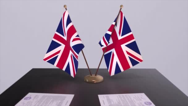 Βρετανική Σημαία Πολιτική Έννοια Εταίρος Συμφωνία Μεταξύ Των Χωρών Συμφωνία — Αρχείο Βίντεο