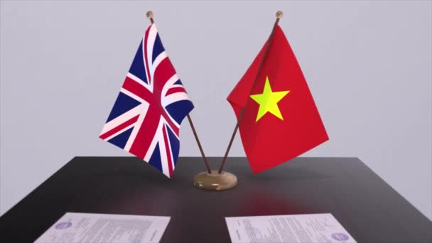 Drapeau Vietnam Royaume Uni Concept Politique Partenariat Entre Les Pays — Video