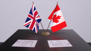 Canada and UK flag. Politics concept, partner deal beetween countries. Partnership agreement of governments 3D illustration.