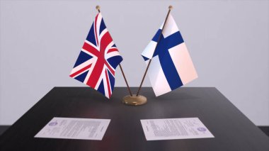 Finland and UK flag. Politics concept, partner deal beetween countries. Partnership agreement of governments 3D illustration.